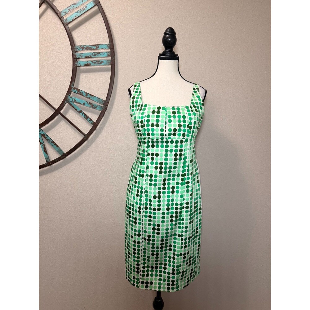 Calvin Klein Dress 10 EUC Green Polka Dots Sleeveless Sheath - Picture 2 of 6